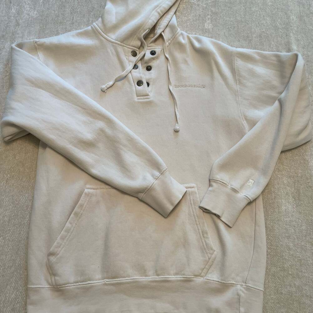 Cute Y2K Quarter Snap Cream Colored Hoodie Embroidery Details SzM